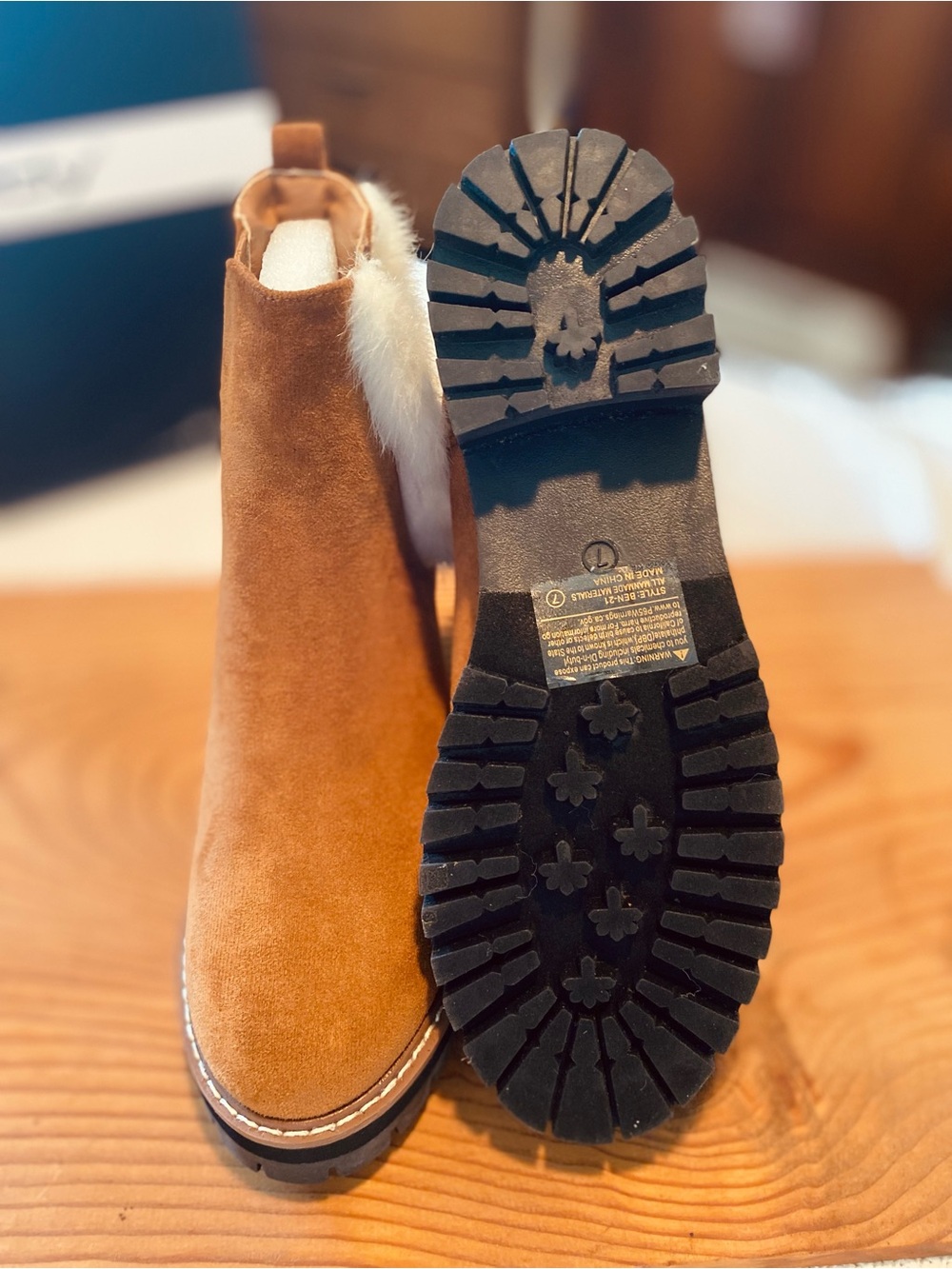 Women's Tan Suede Ankle Booties with the Fur…
